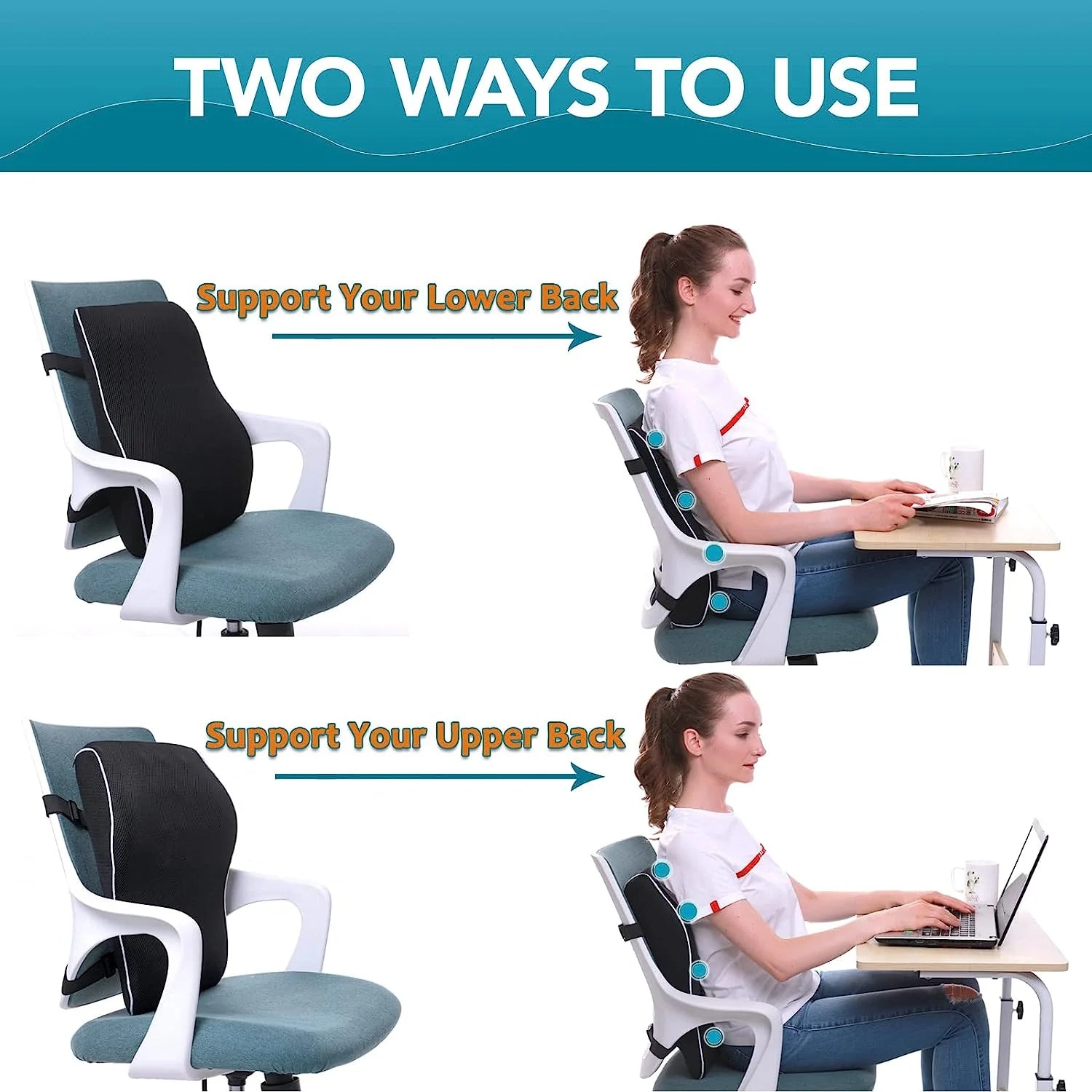 1pc Lumbar Support Pillow for Lower Back,Posture,Memory Foam Cushion with Adjustable Spinal, Breathable Mesh Cover