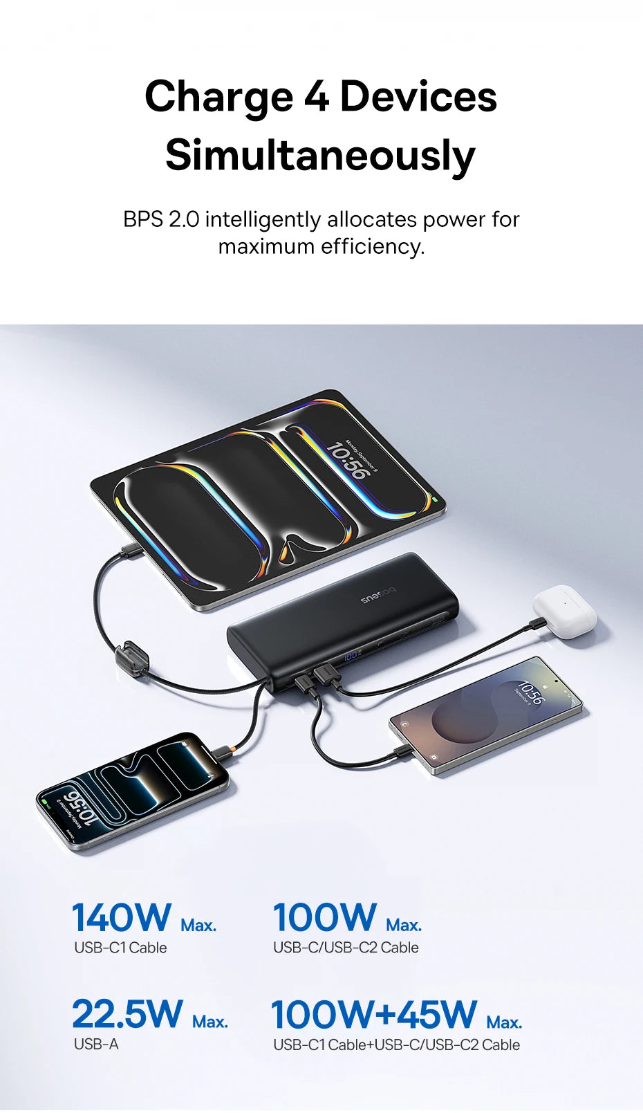 Baseus 145W Power Bank 25000mAh Fast Charging Built-In Type-C Cable Portable Battery Charger for iPhone Samsung MacBook Tablet