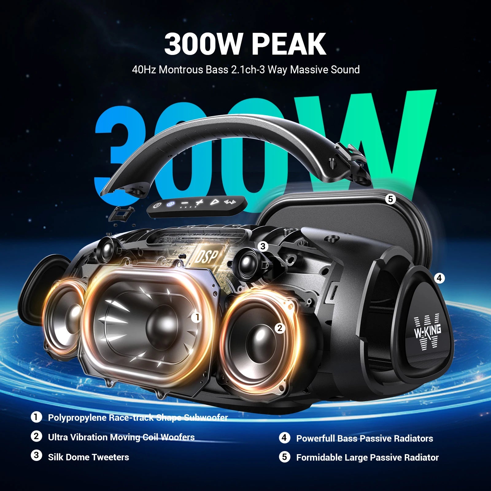 W-KING D20 Portable Bluetooth Speakers,200W RMS Massive Bass Party Boombox IPX7 Waterproof Speaker Large,Outdoor Speaker,BT5.4