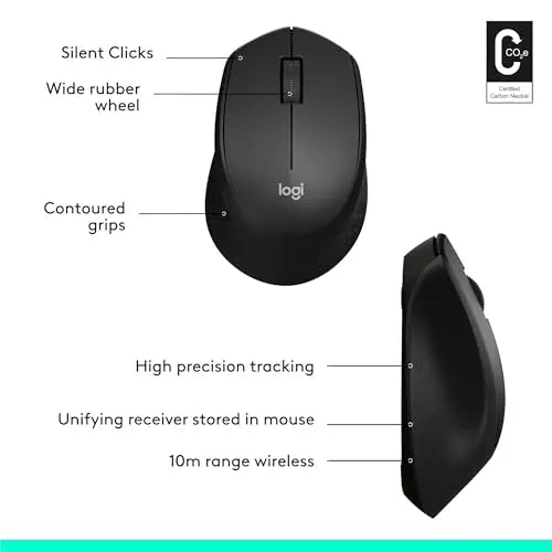 Logitech M330/M331 Wireless Silent Mouse, Ergonomic Comfort Design Quiet Click USB Plug and Play Mouse for PC Laptop Desktop