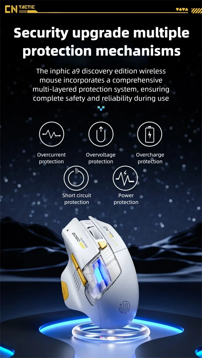 Inphic A9 Explorer V2 Wireless Gaming Mouse 500mA Battery Level Display Ergonomics Bluetooth Office Mouse For PC Laptop