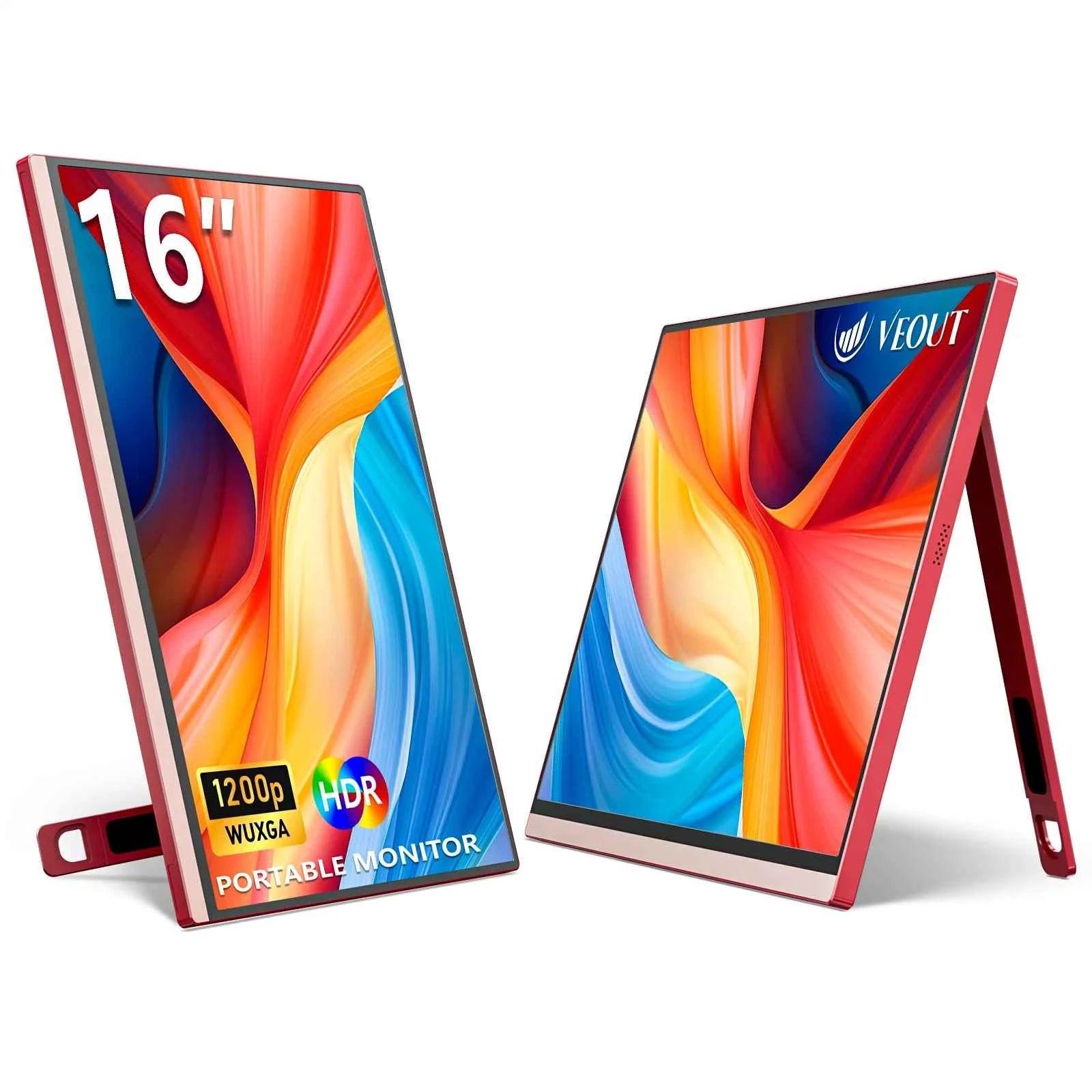 16“ VEOUT portable monitor 1920*1200P IPS, USB-C/HDMI, Free Sync 0.3" Ultra-Slim, Kickstand,4 Colors-Ideal for Gaming, Travel & Office