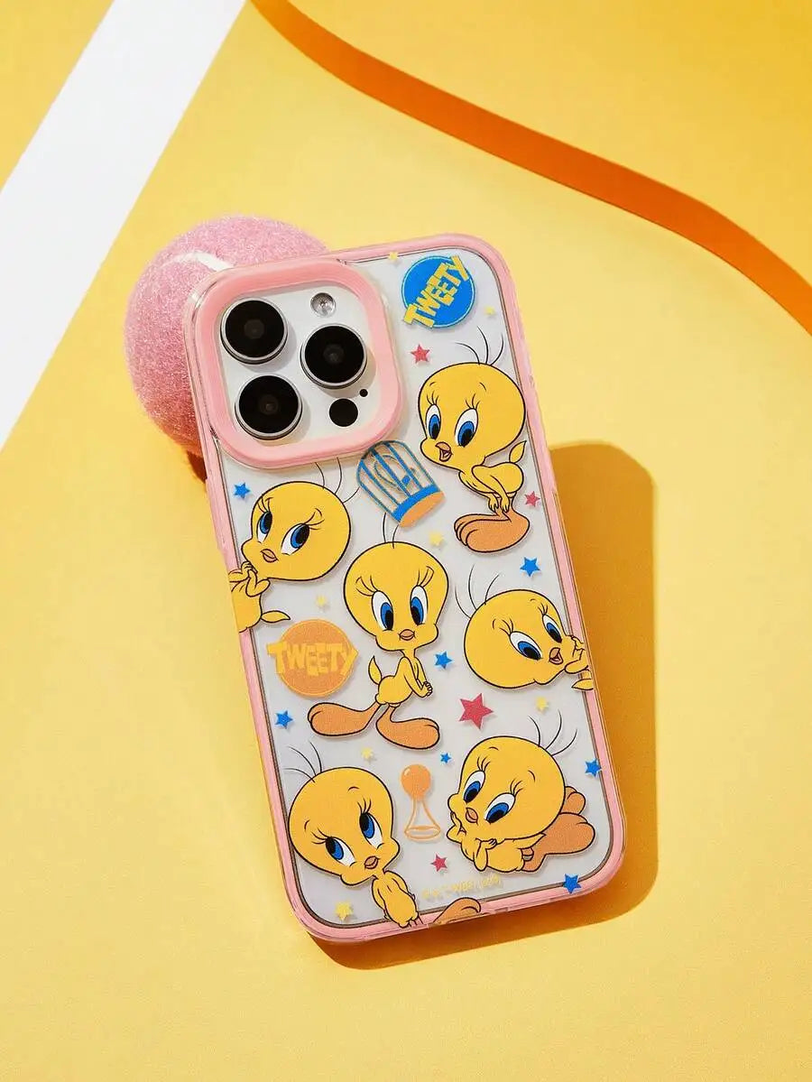 Transparent Pink Cartoon-Style Phone Case with Chill Graphic Design for iPhone