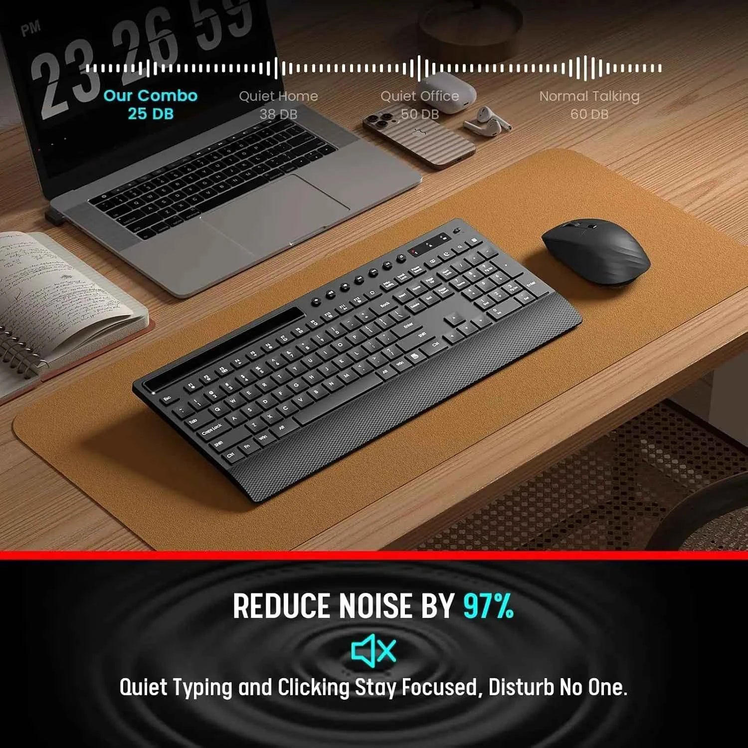 SGIAWETA-KM31 Wireless Keyboard and Mouse Combo - Full-Size Quiet Typing with Palm Rest, Phone Holder-birthday