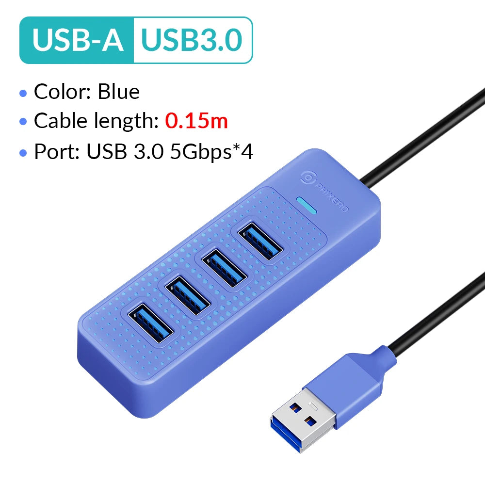 PHIXERO 4 Ports USB 3.0 HUB High Speed Type C Splitter 5Gbps For PC Computer Accessories Multiport USB Hub Adapter for Laptop