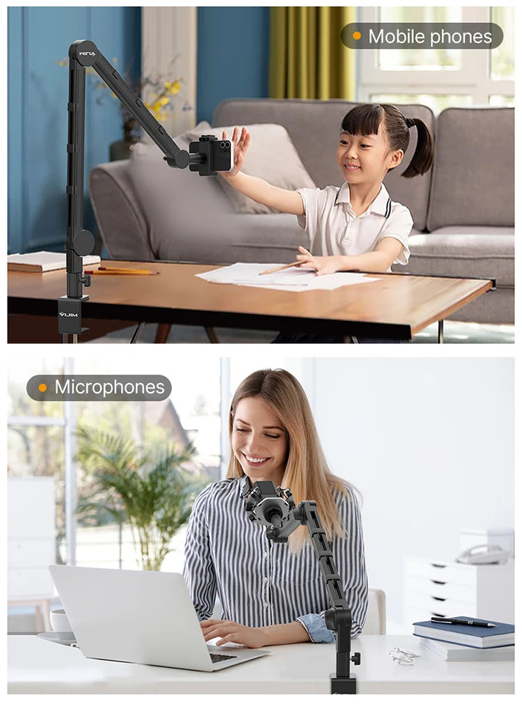 Vijim LS24/LS25 Microphone Boom Arm Stand – Heavy Duty Adjustable Desk Mount for Blue Yeti, DSLR Camera, Smartphone & Streaming Setup