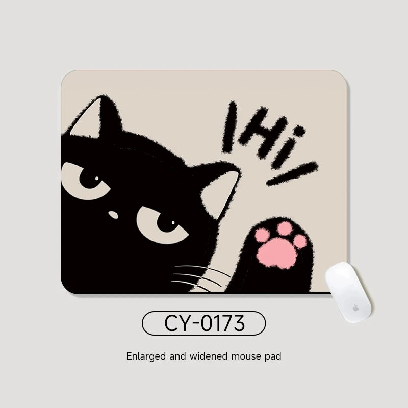 Black Cat Illustration Mouse Pad Small Office Table Mats Computer Accessories Washable Anti-slip Rubber with Precision Lock Edge