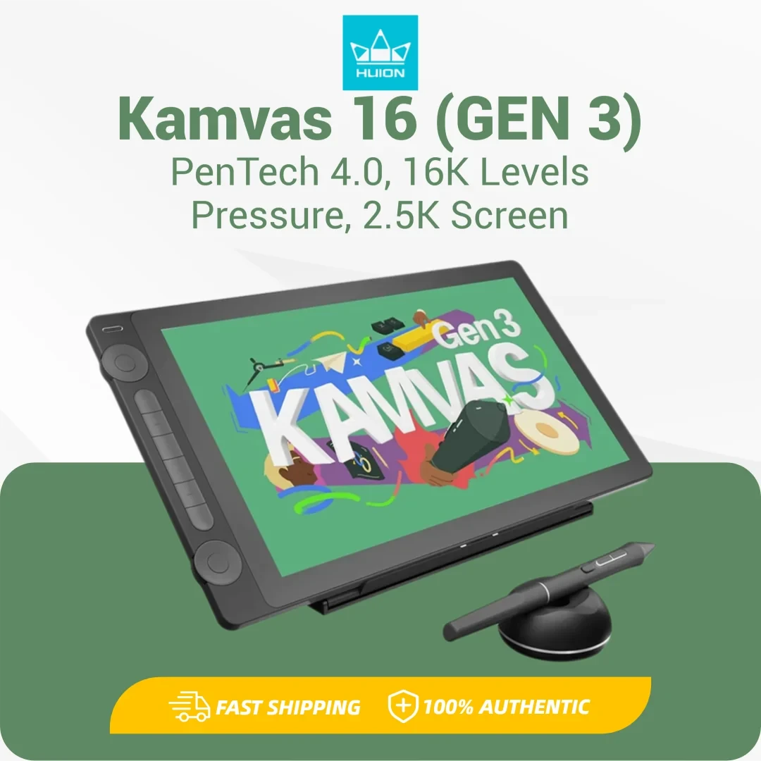 Huion Kamvas 16 (Gen 3) Graphics Tablet 15.8 Inch Display 2.5K QHD Screen with Dual Dials PenTech 4.0 Stylus 16K Levels Pressure