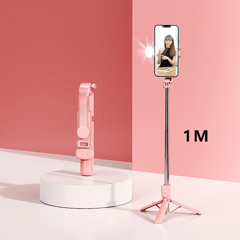 Extendable 1M Bluetooth Selfie Stick with Fill Light and Tripod Stand for Handheld Tk Live Desk Mount