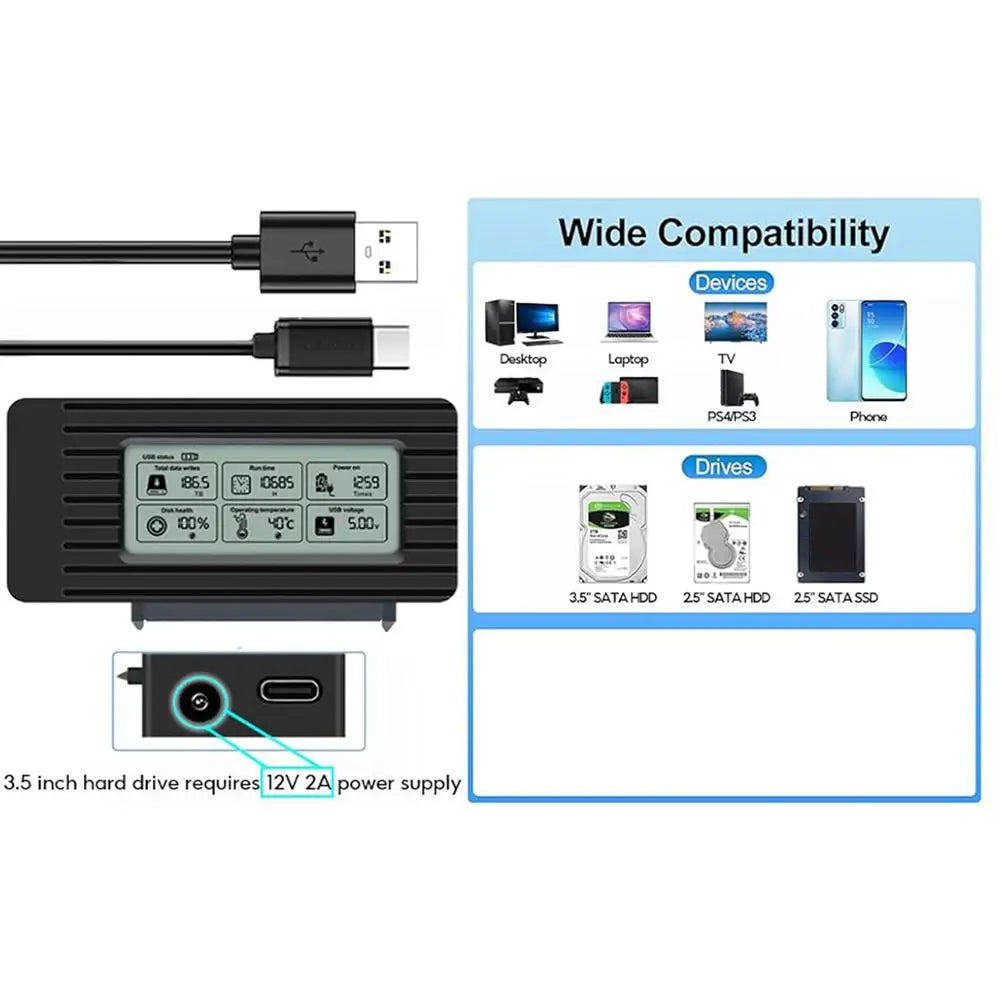 Hard Drive Recovery Kit External Hard Drive Reader Hard Drive Recovery Tool USB Hard Drive Adapter For Laptops Tablets Desktops