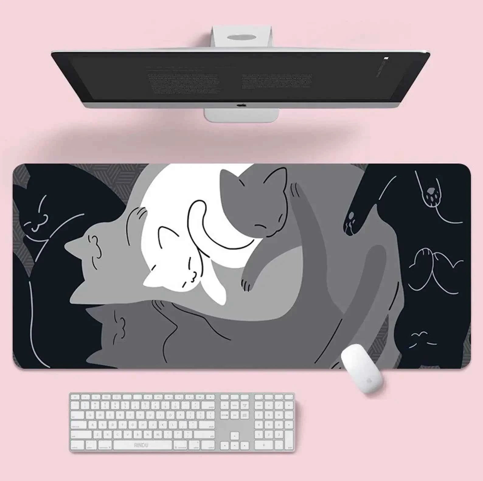 Large Mouse Pad XXL Cute Blue Cat Desk Mat 900x400 Kawaii Computer Desk Accessories Mouse Mat Big Mousepad Gamer Rubber Pads
