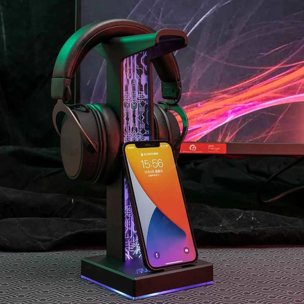 COOLMOON RGB Headphone Stand with 10 Lighting Effects – Desktop Headset Holder & Organizer