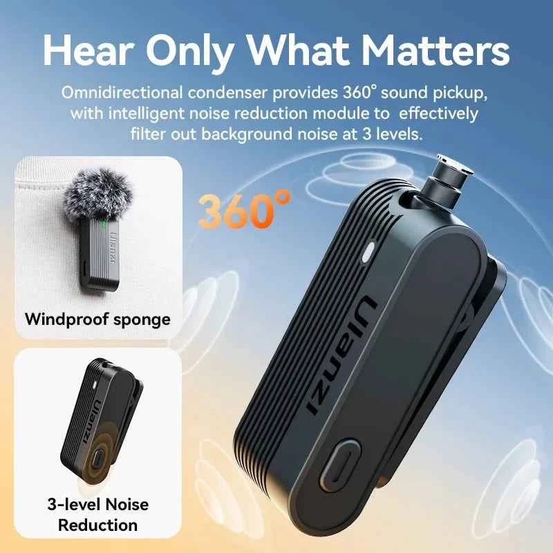 Ulanzi A100 Wireless Lavalier Microphone Professional 20M Audio Video Voice Recording Mic for iPhone 16 15 Android Phone Camera
