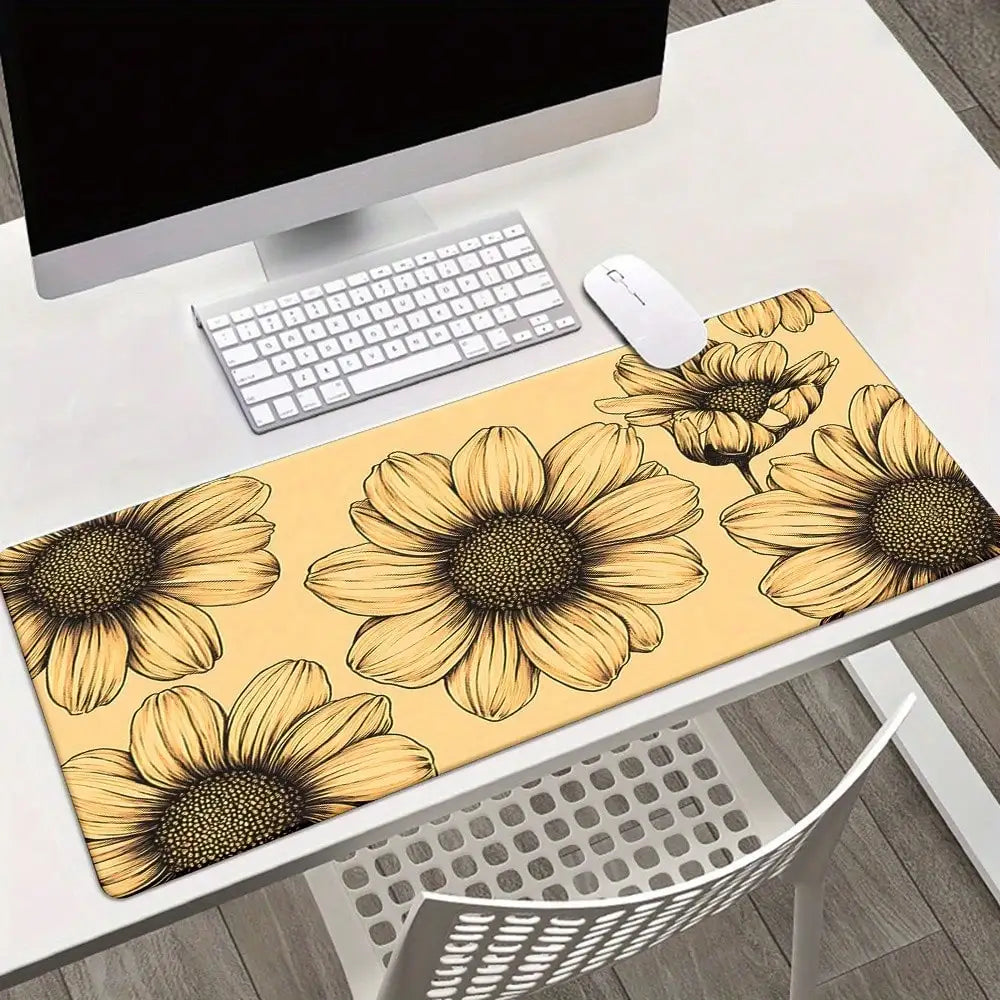 Yellow Flowers Mousepad, Keyboard Gaming Additions Mouse Mat, Office Computer PC Gamer Laptop Desk Mat, Rubber Anti-Slip Office Mouse Pad