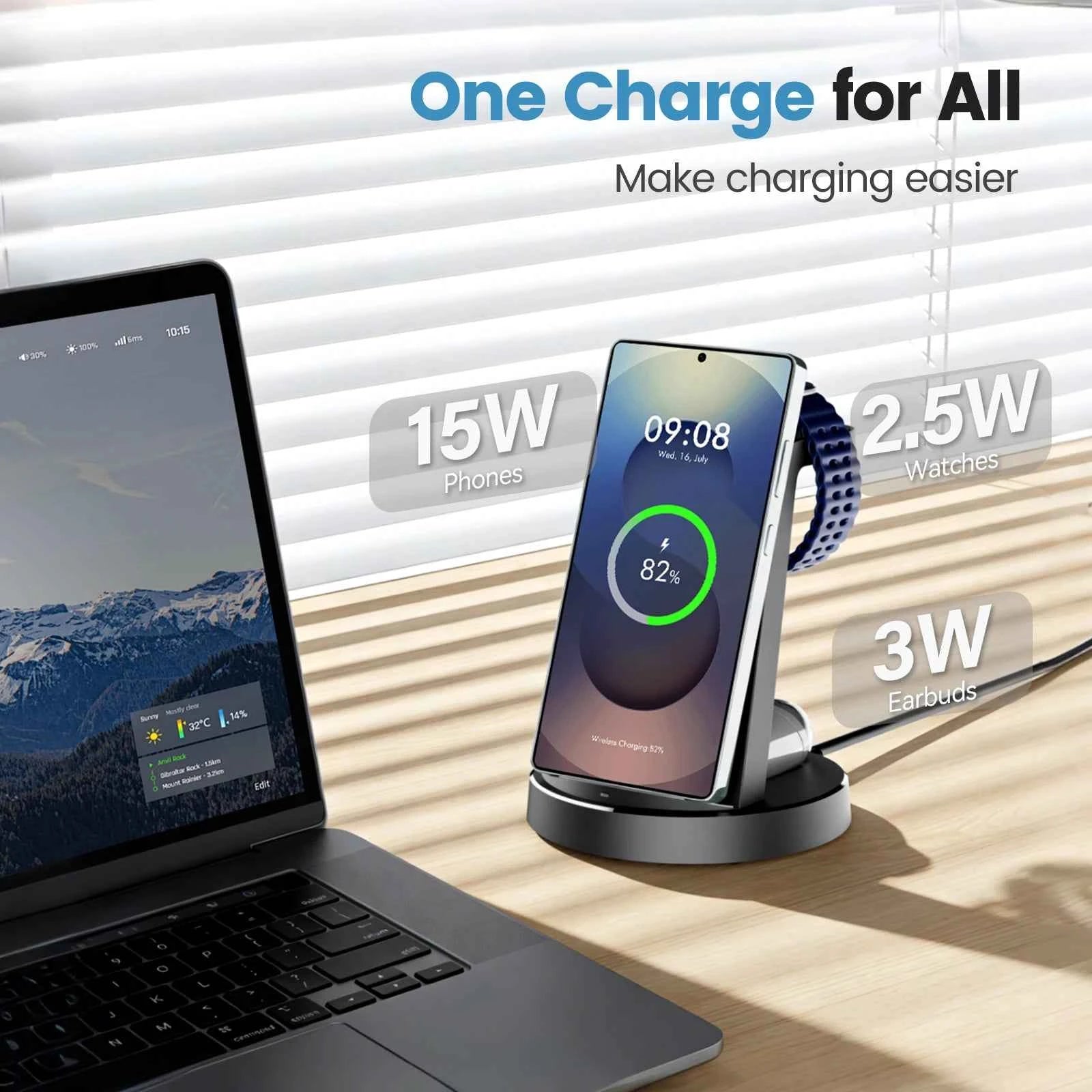 3 in 1 Magnetic Wireless Charger Dock Station 15W Foldable Fast Charging Multi-Device For Samsung S25 S24 S23 S22 Galaxy Watch iPhone