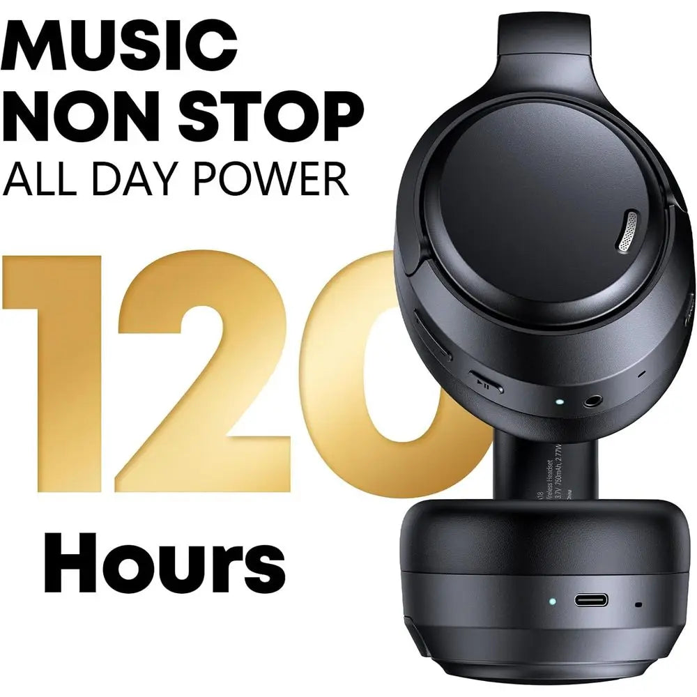 Extended Playtime Hybrid Noise Cancelling Over-Ear Bluetooth Headphones with 6 ENC Mics and Hi-Res Audio