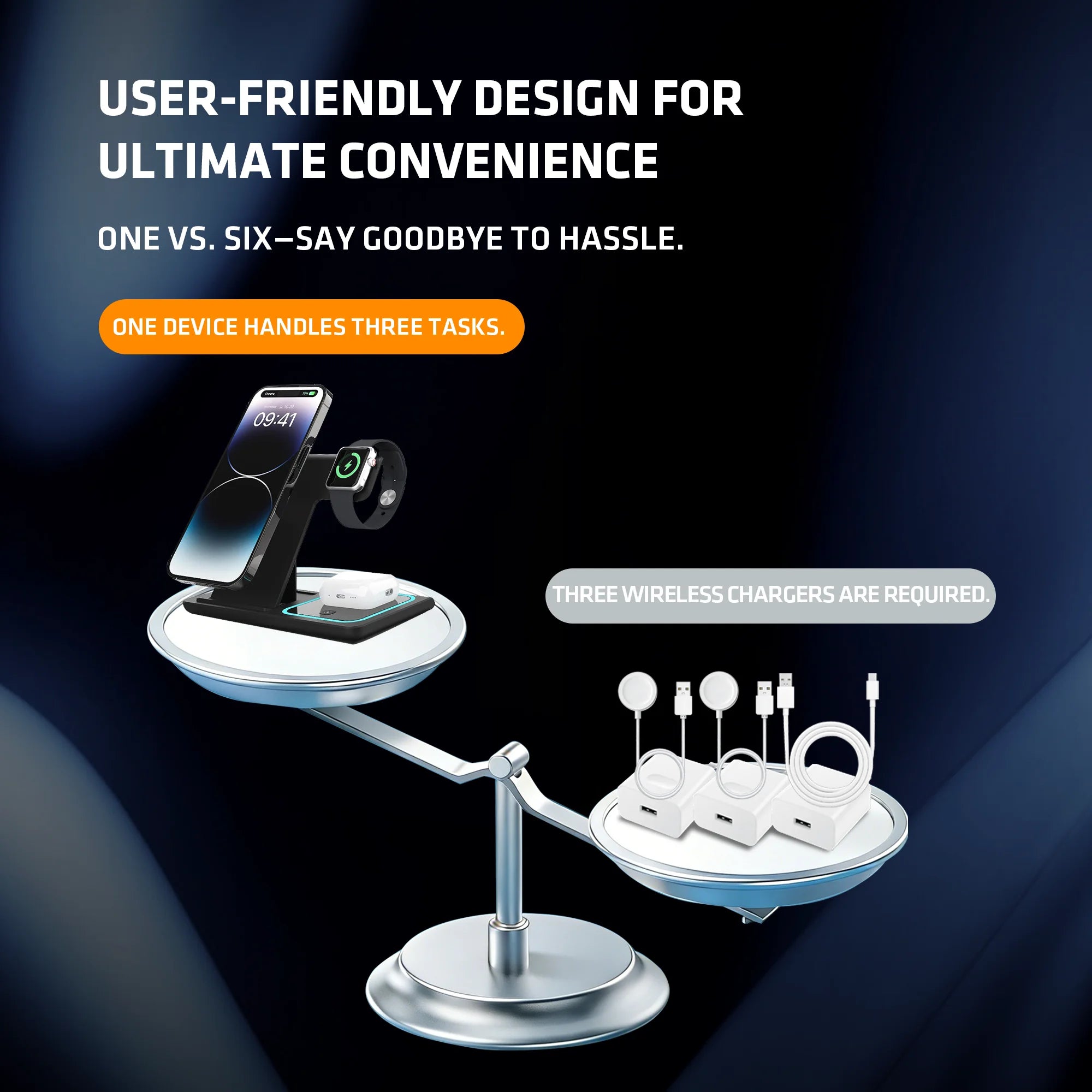 3-In-1 Foldable Wireless Charging Stand 15W/10W/7.5W/5W Multi Device Fast Wireless Charger for Smartphone Smart Watch Earphones