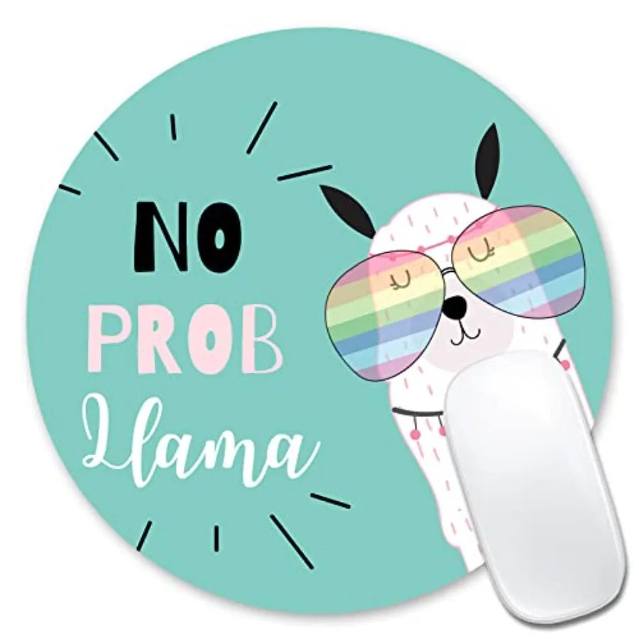 Mouse Pad No Prob Llama with Glasses Motivational Quotes Non-Slip Round Mousepad