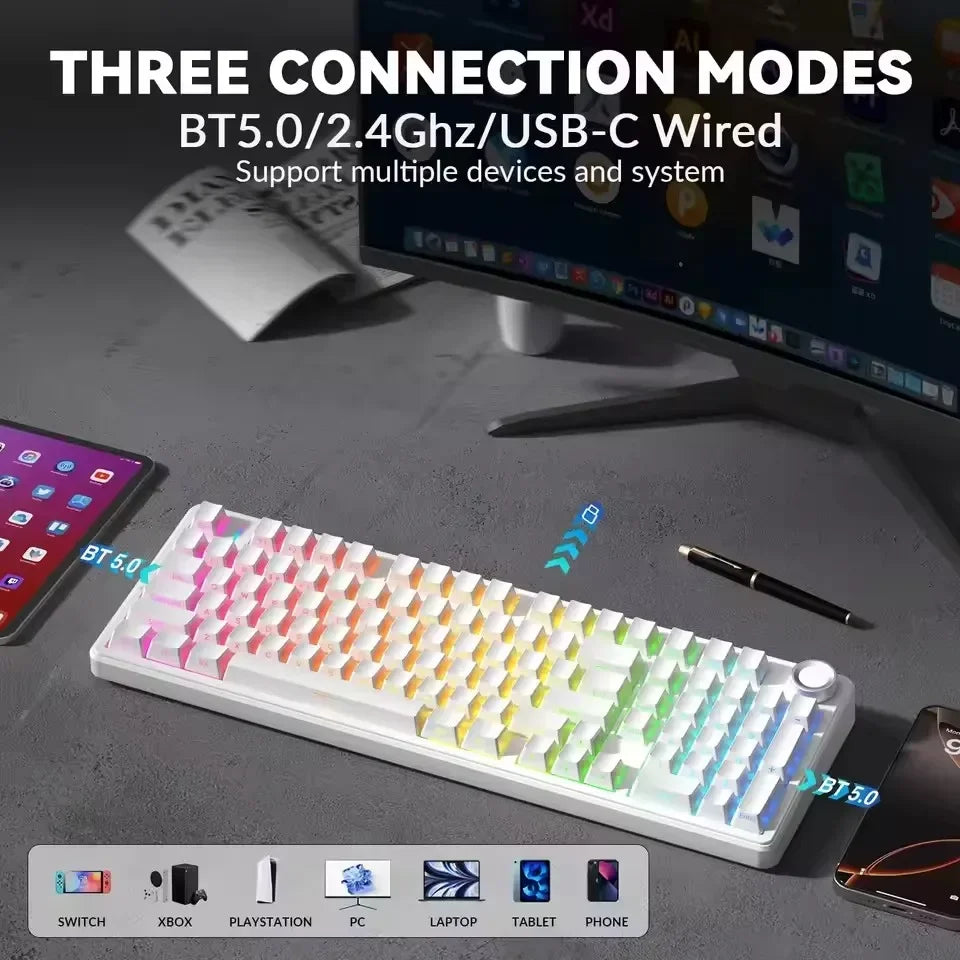 AULA F99 Pro Silent Mechanical Keyboard 2.4G Wireless PBT Keycap Hot-Swappable RGB Backlit Translucent Sided Engraved Keyboard