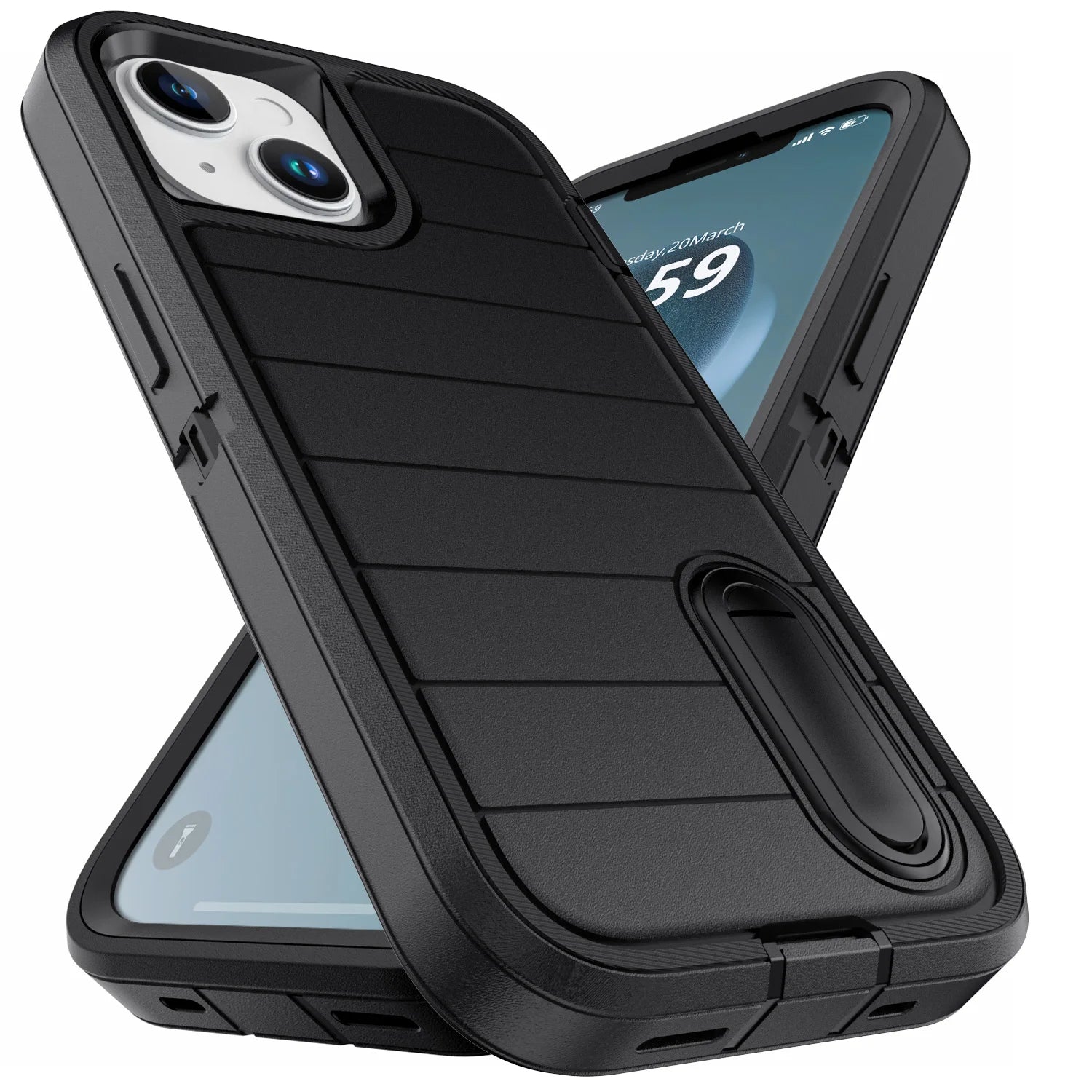 For iPhone 13/iPhone 13 Pro/iPhone 13 Pro Max 5G 3-Layers Heavy Duty Protective Kickstand Phone Cover Black Case
