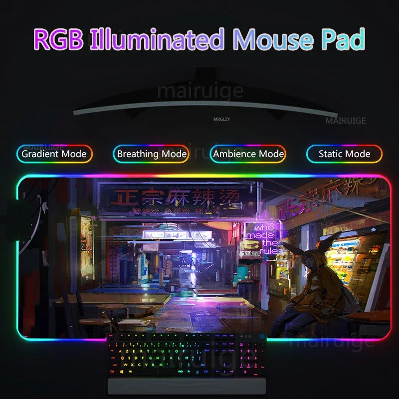 RGB Led Backlight Mouse Pad Cool Cyberpunk Gaming Accessories Carpets Large Mause Pad Gamer XL Neon Desk Mat Rug Mouse Mat