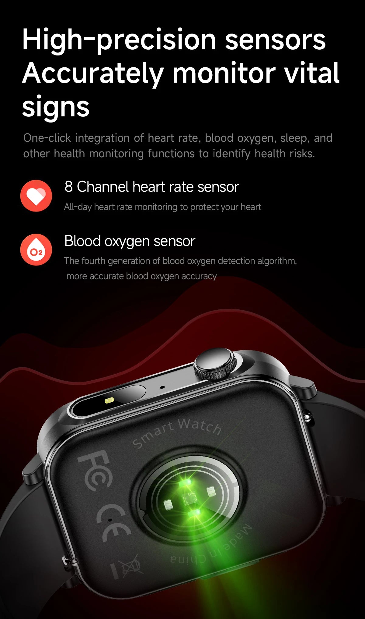 2025 New Smart Watch Men Women Type-C Charging Heart Rate LED Flashlight Bluetooth Call IP68 Waterproof SmartWatch for Android
