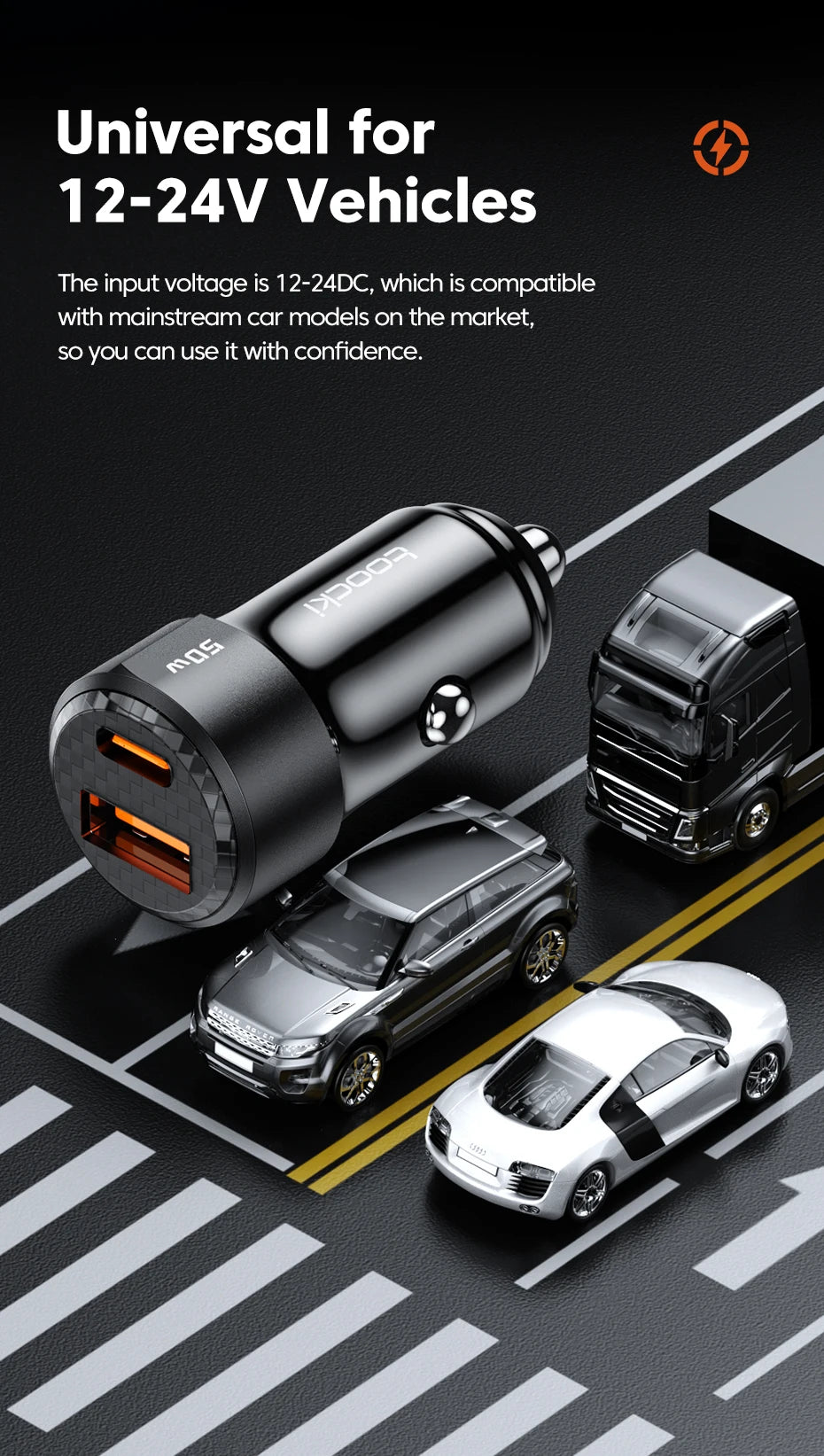 Toocki 50W QC PD 3.0 Car Charger Quick Charge 4.0 USB Type C Car Fast Charging For iPhone 12 13 14 Huawei Samsung Xiaomi POCO