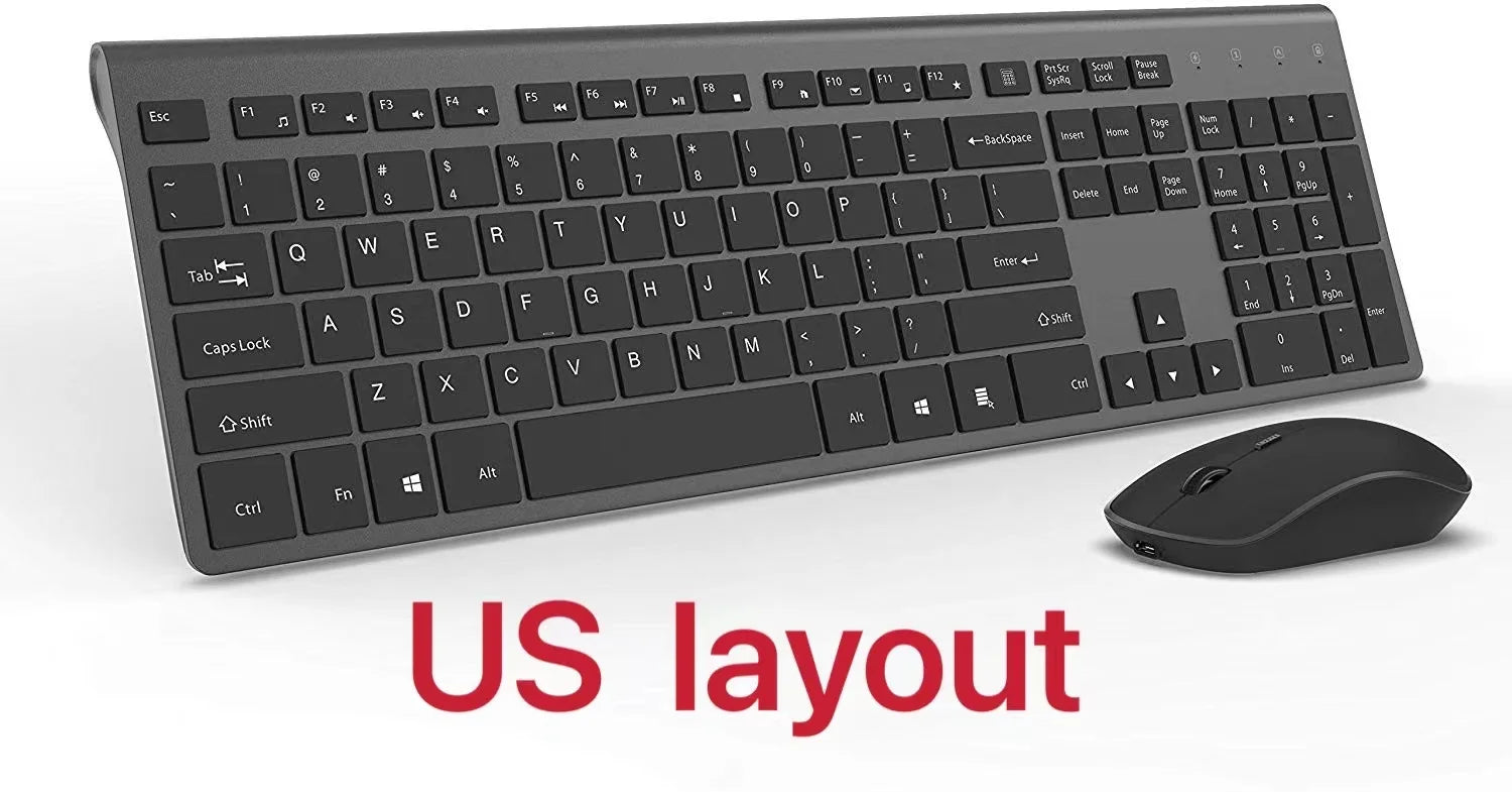 Wireless Keyboard and Mouse Combo Rechargeable 2.4G USB Ultra Slim Full Size Keyboard & Mouse Set,France/Germany/Spain/US Layout