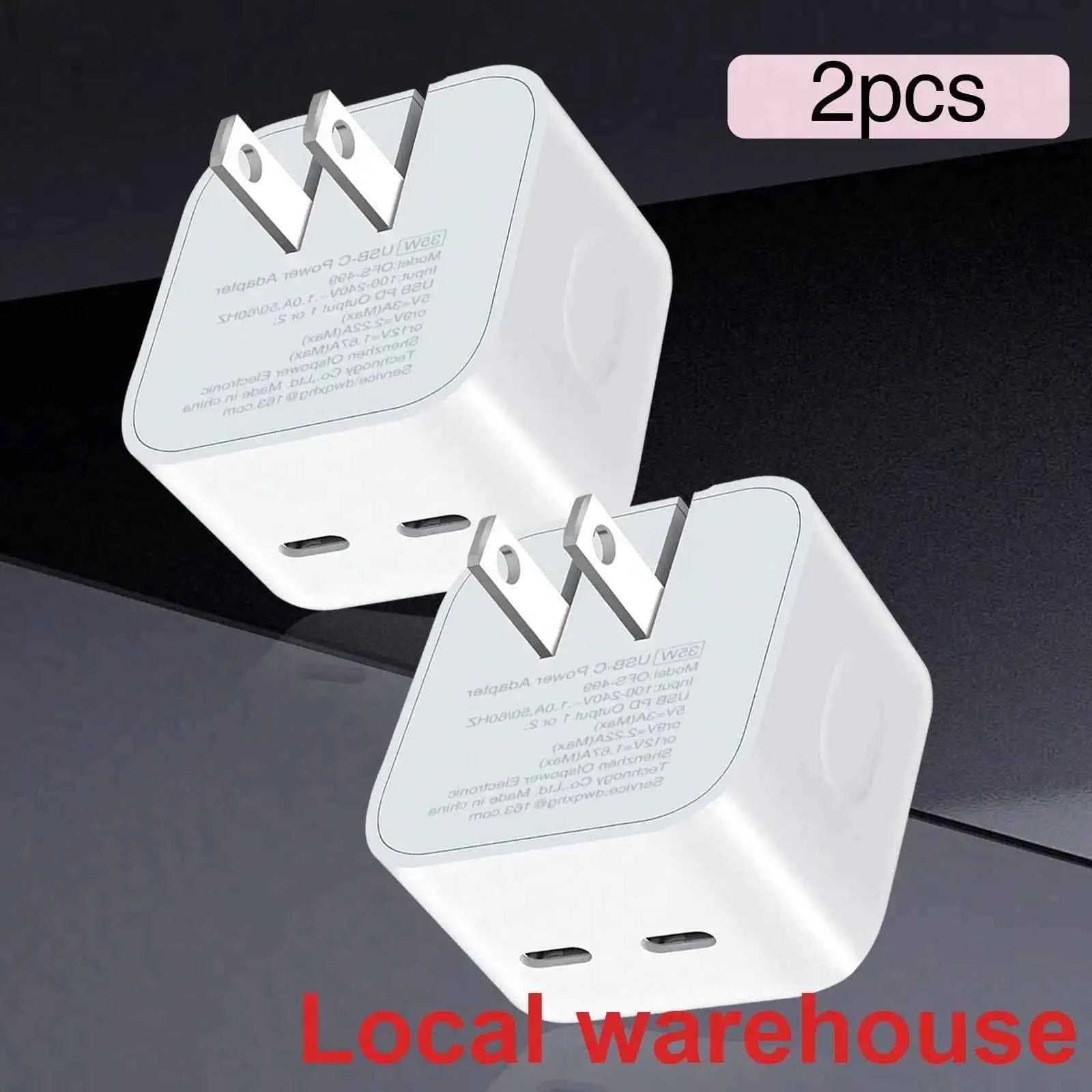 2Pcs 20W PD Dual USB C Foldable Wall Charger High Output Fast Charging Adapter for iPhone iPad Android Smartphones Home Office Use US Local Warehouse