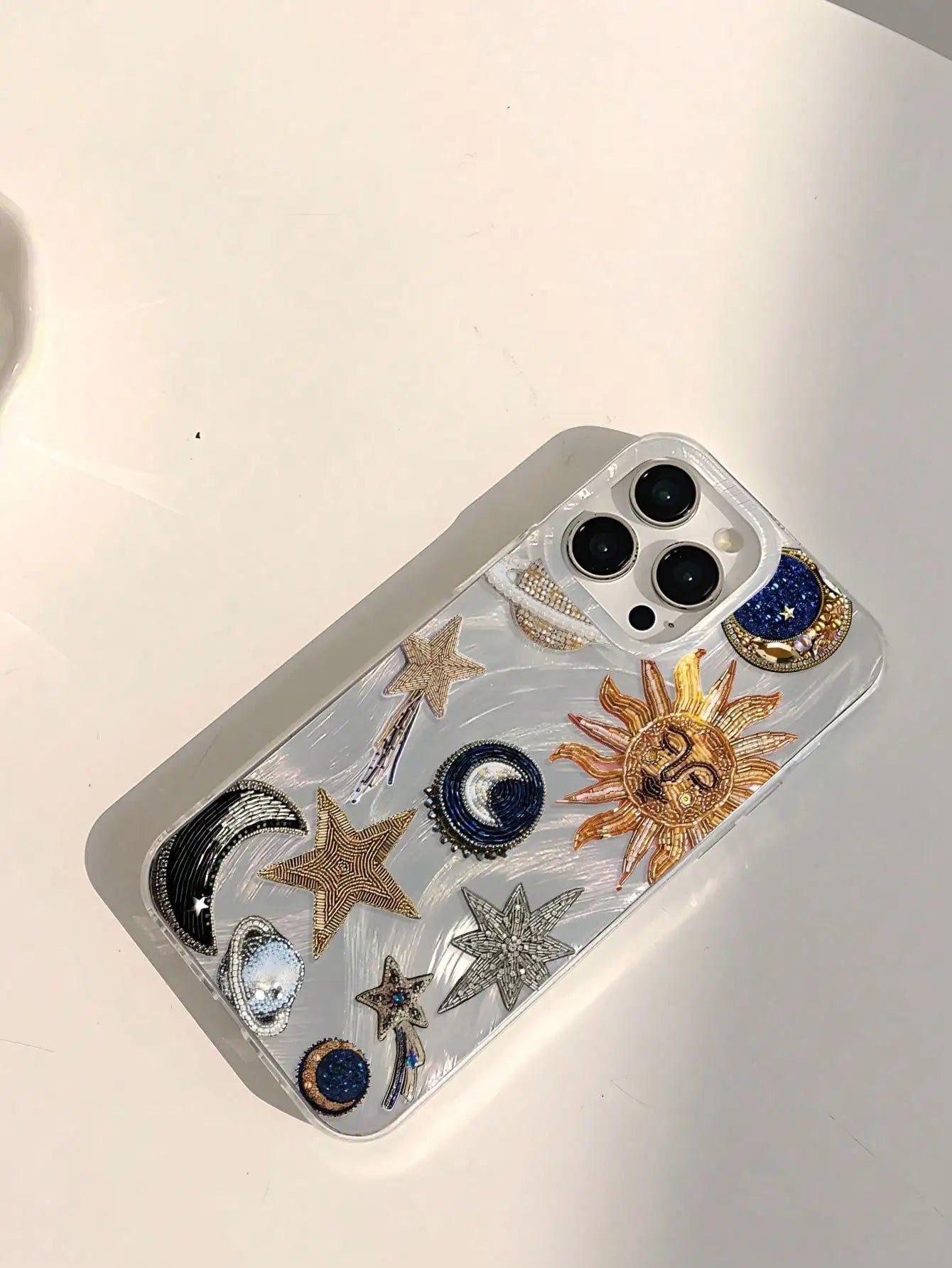1pc Retro Starry Sky Theme Star & Moon Universe Pattern Phone Case, Silver Transparent Thick Protective Cover For Samsung A05, A05S, A13, A14, A15, A53, A54, A55, A56, S22, S23, S24, S25, 11, 12, 13, 14, 15, 16, 17 Pro Max