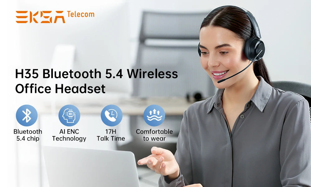 EKSA H35 Bluetooth 5.4 Headset for Office, Ultra-light Foldable Wireless Headphones with ENC Noise Cancelling Microphone