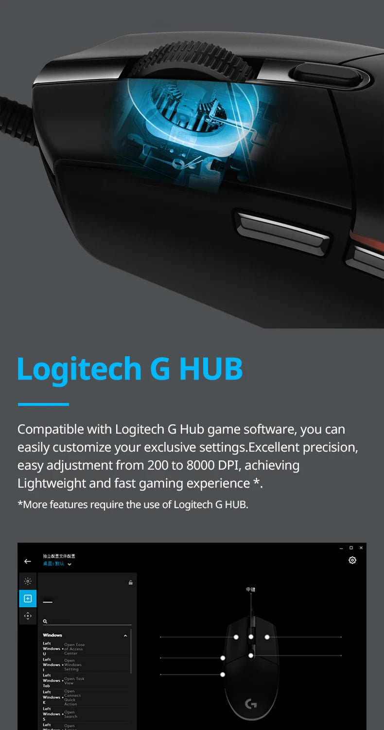 Logitech G102 Mouse Original Ergonomic Mouse Optical 8000DPI 16.8M Color LED Customizing 6 Buttons Wired Pc Gaming Accessories