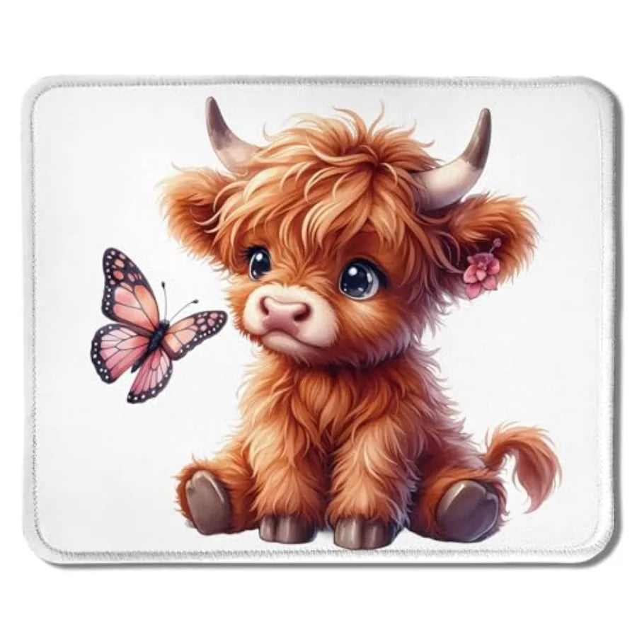Floral Brown Highland Cow Mouse Pad, Cute Western Baby Highland Cow Heifer Mouse Pads Mousepad for Work Gaming Computers Laptop