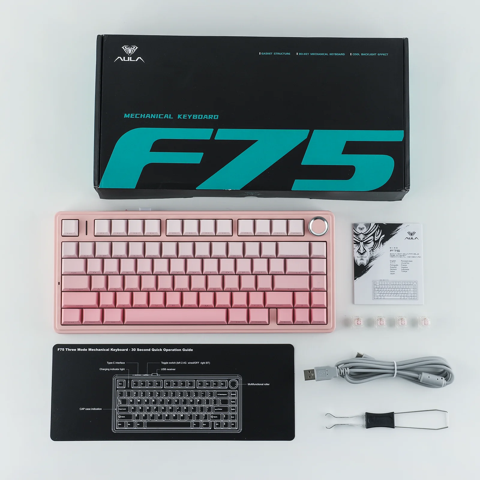 EPOMAKER x AULA F75 75% ANSI Layout Hot-Swap Wired/Bluetooth/2.4GHz Wireless Mechanical Keyboard With Multimedia Control Knob