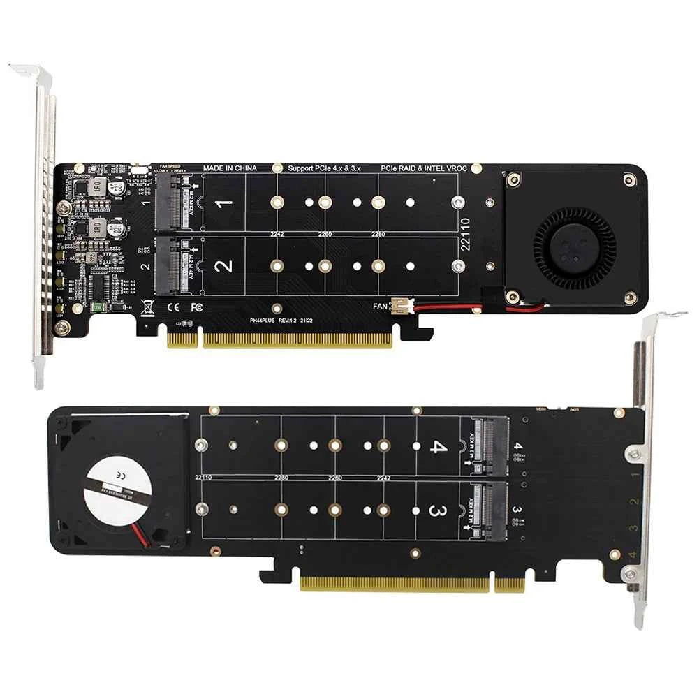 PCI Express 4.0 X16 to 4 Port NVME RAID Card Adapter Card M Key 4 NVME 4x32Gbps M2 NVME Expansion Card for 2280/2260/2242/2230