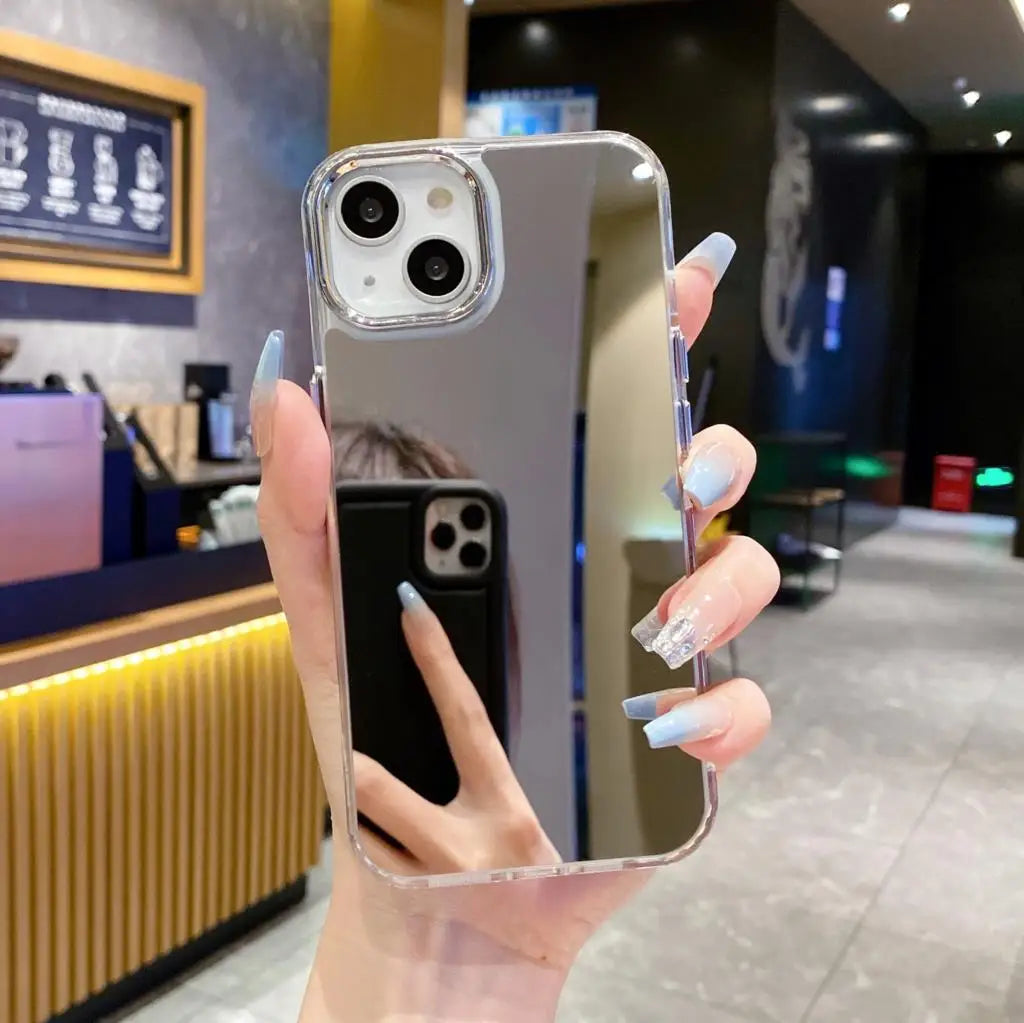 Luxury Plating Make Up Mirror Acrylic Phone Case For iPhone 17 Air 16 15 14 13 12 11 Pro Max Plus Mini XS X XR Shockproof Cover