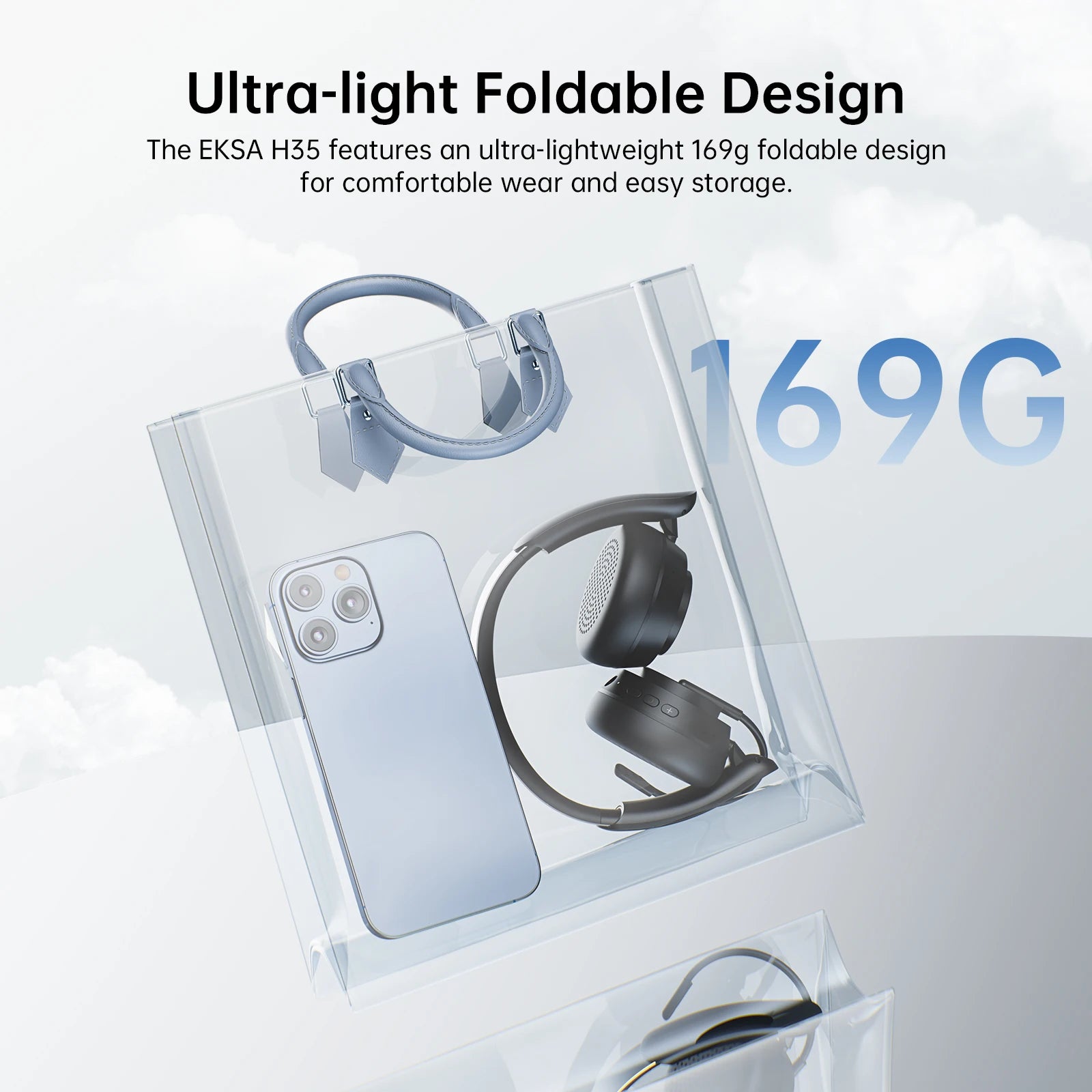 EKSA H35 Bluetooth 5.4 Headset for Office, Ultra-light Foldable Wireless Headphones with ENC Noise Cancelling Microphone
