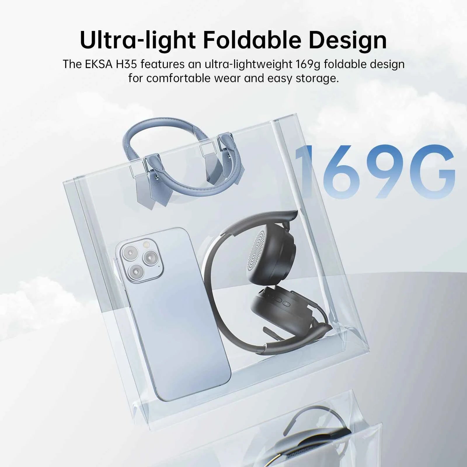EKSA H35 Bluetooth 5.4 Headset for Office, Ultra-light Foldable Wireless Headphones with ENC Noise Cancelling Microphone