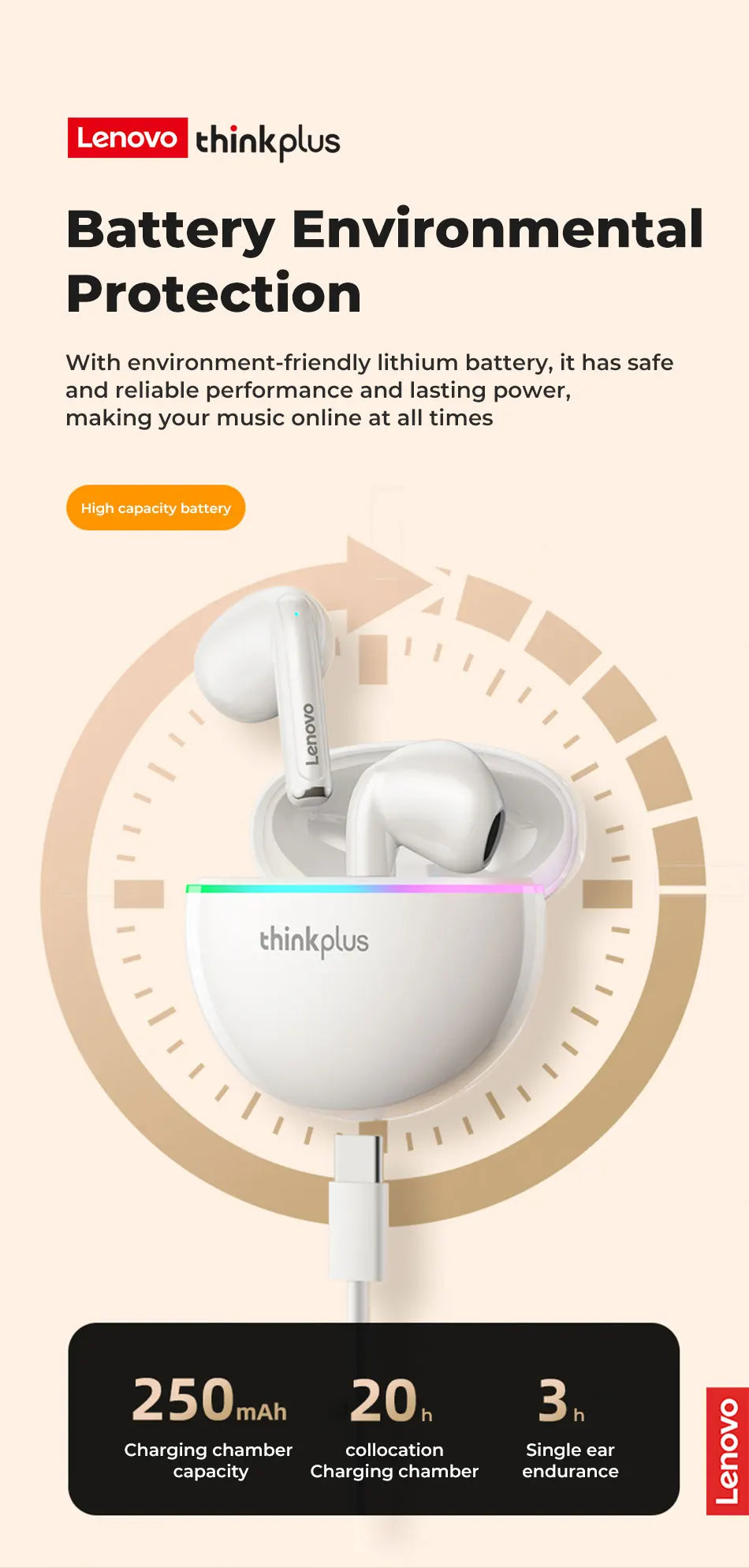 Original Lenovo XT97 TWS Earphones Wireless Bluetooth 5.2 Sport Noise Reduction Headphones Touch Control Colorful Light Earbuds
