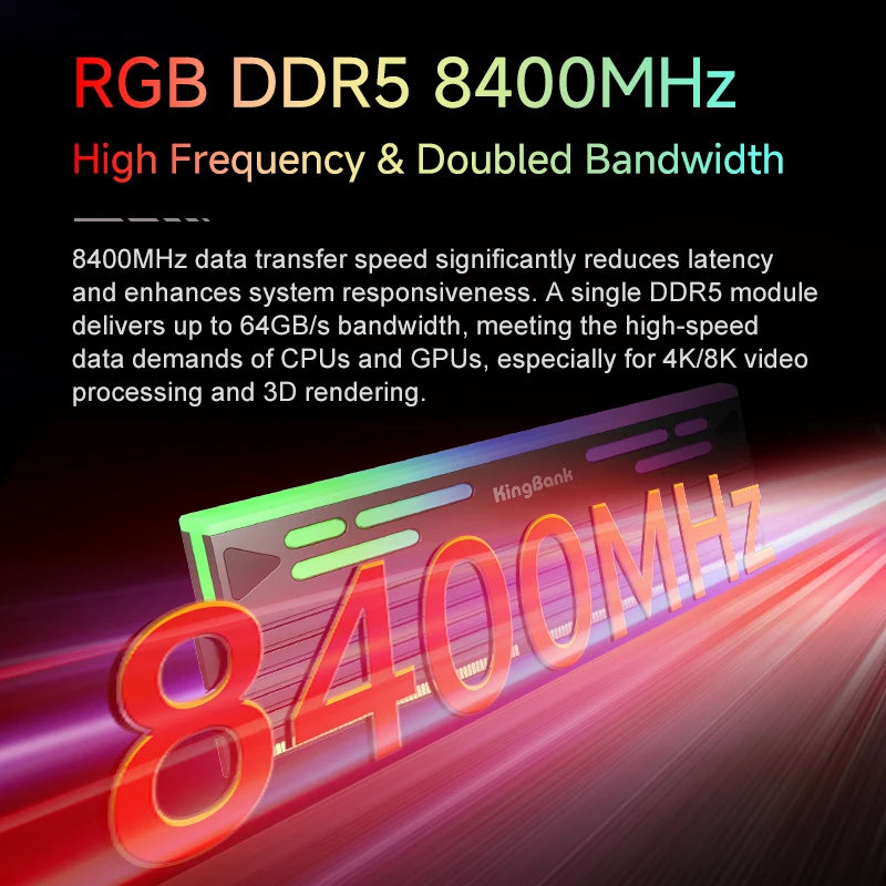 KingBank DDR5 RGB memory ram 24GBx2 48gb 8400MHz UDIMM Memory Desktop Memory Hynix M-die XMP 3.0 Black - WinSupport Tech
