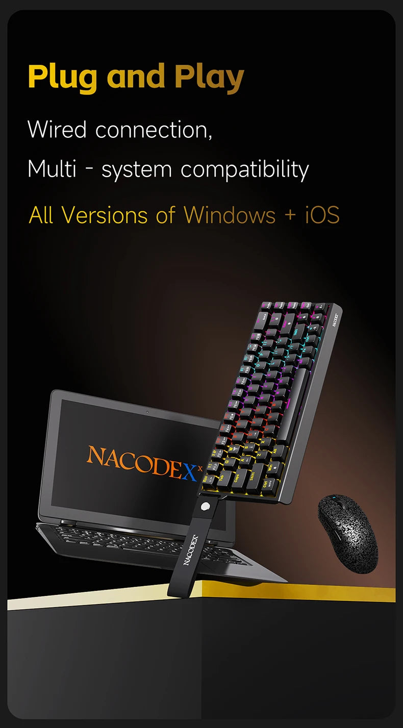 AJAZZ NK68 V2 gaming mechanical keyboard features hot-swappable keys, color backlighting, and is portable for office use