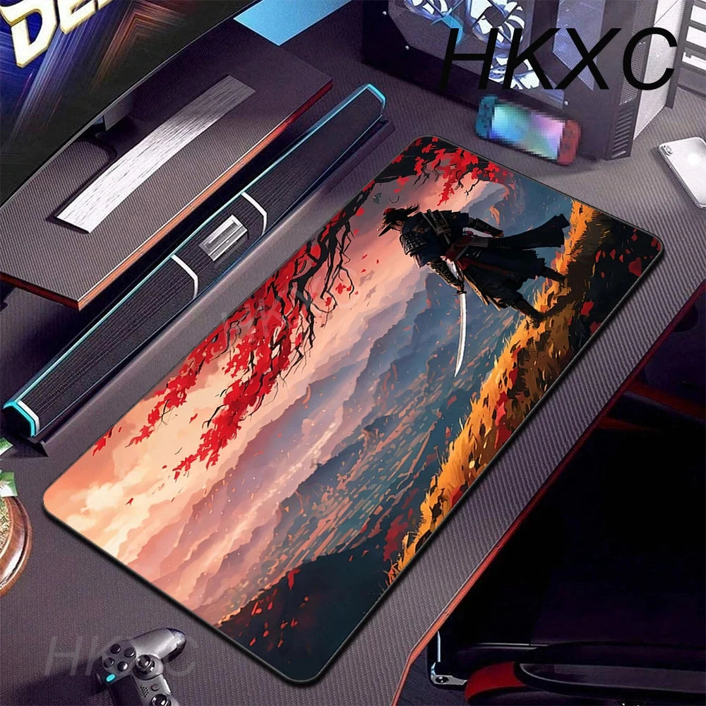 Japanese Sakura Samurai Black Mouse Pad Computer Gamer Table Mat Desk PC Mousepad 900x400 Gaming Computer Mat Laptop Accessor