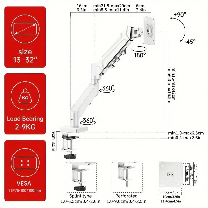 Single Monitor Mount for Screens VESA up to 32" Computer Bracket Adjustable Display Arm,Tablet Holder Desktop Clamp Stand - WinSupport Tech