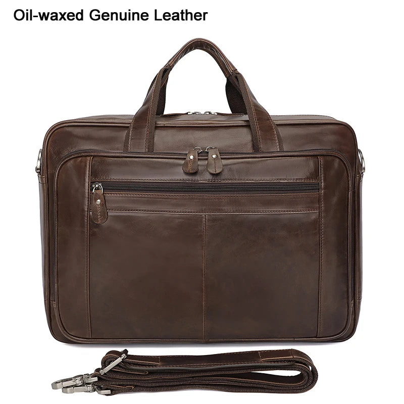 High Quality Genuine Leather Men Briefcase Business bag Crazy Horse Leather Large 17