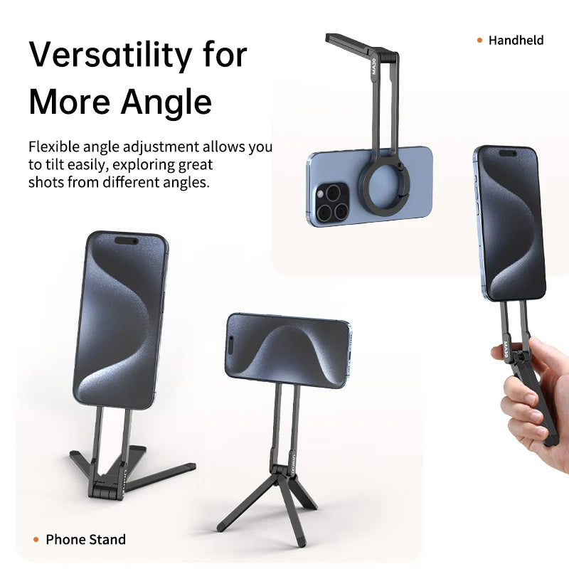 ULANZI MA30 Aluminum Magnetic Phone Tripod Stand Compatible with iPhone 16 Samsung Xiaomi Huawei Vivo OPPO - Mini Bracket for Magsafe Smartphones