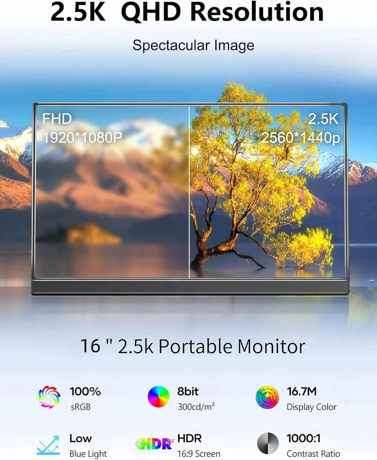 UPERFECT 2K 144Hz 450nits Portable Gaming Monitor 16