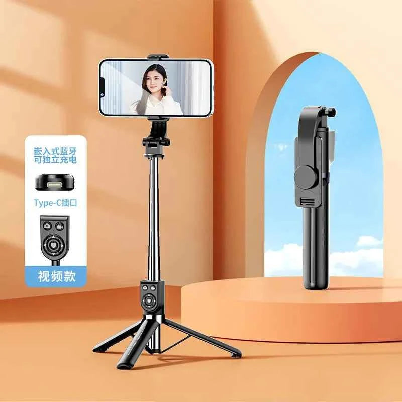 Bluetooth Remote Extendable Selfie Stick Tripod Stand for iPhone Samsung, Tiktok Live Streaming Portable Telescopic Phone Stand