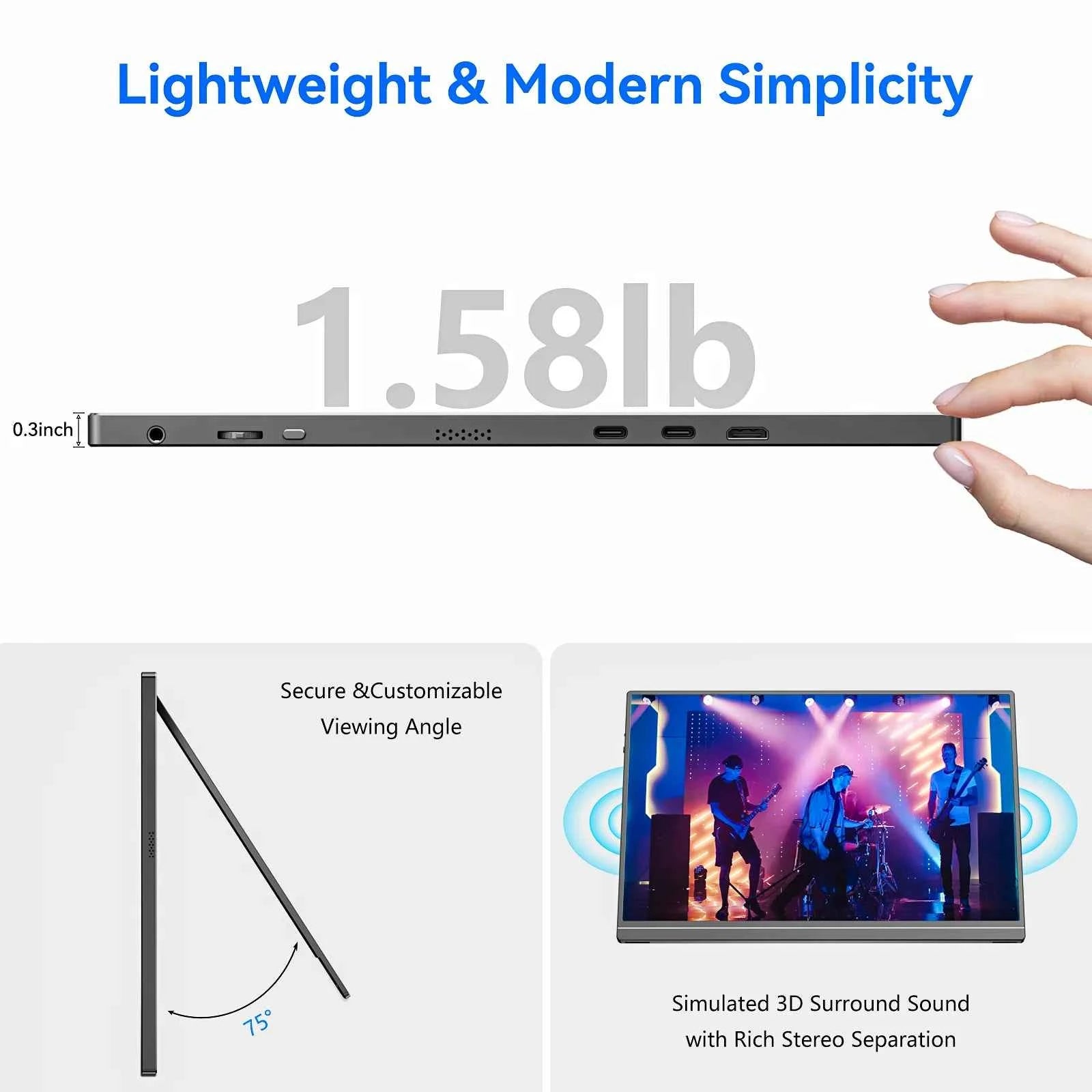 16“ VEOUT portable monitor 1920*1200P IPS, USB-C/HDMI, Free Sync 0.3