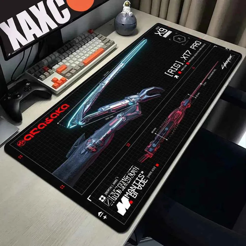 HYBXAXC C-Cyberpunk Blueprint Gaming Mouse Pad Cute HD Desk Pad Extended Gaming Keyboard Mats Large XXL Gamer