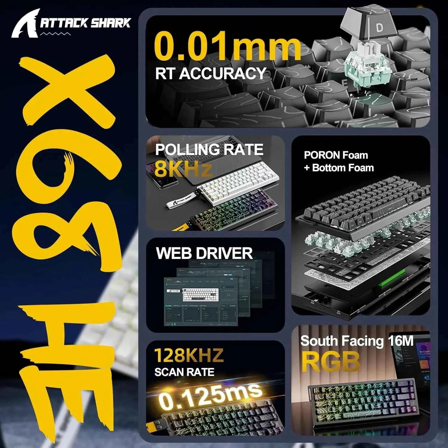 MAMBASNAKE x Attack Shark X68 HE Gaming Keyboard & R1 Mouse Combo,8KHz Magnetic Switch Keyboard